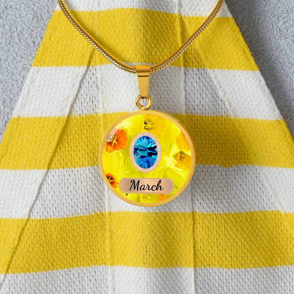 Birth Month Circle Pendant Necklace: March
