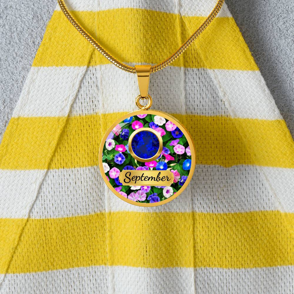 Birth Month Circle Pendant Necklace: September