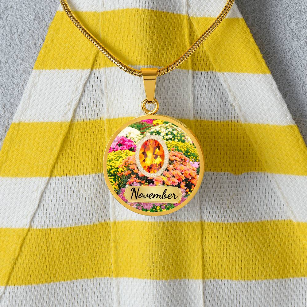 Birth Month Circle Pendant Necklace: November