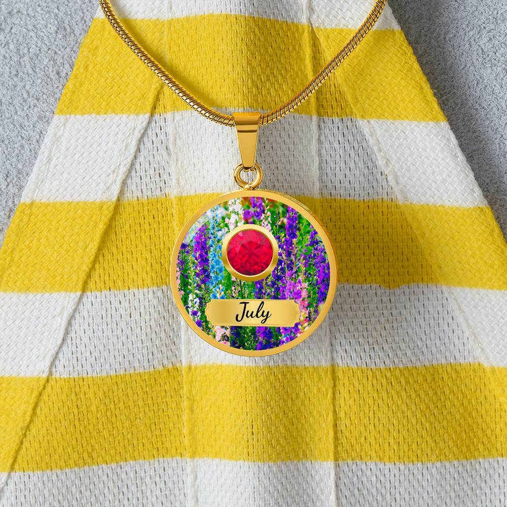 Birth Month Circle Pendant Necklace: July