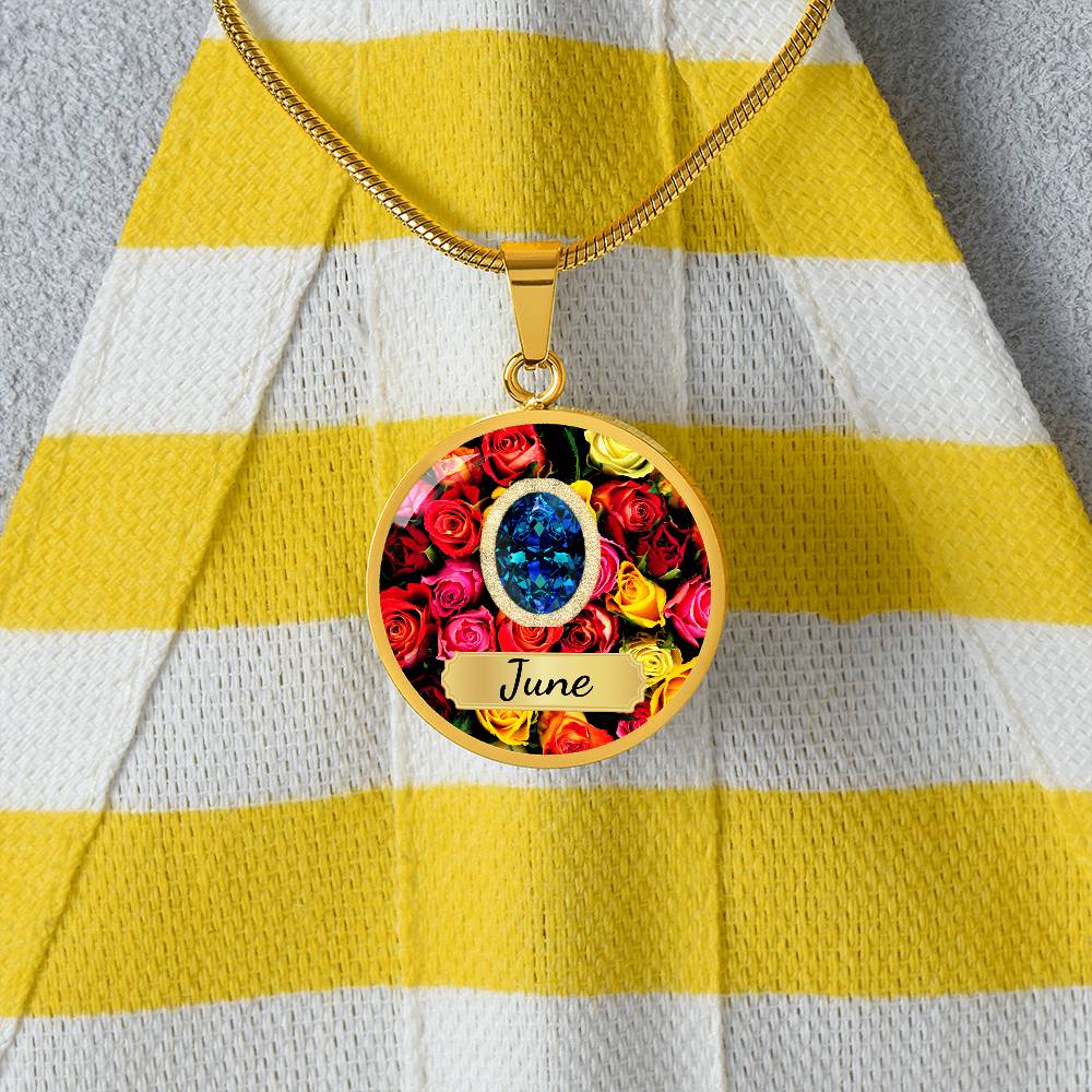 Birth Month Circle Pendant Necklace: June