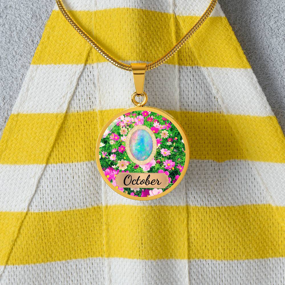 Birth Month Circle Pendant Necklace: October