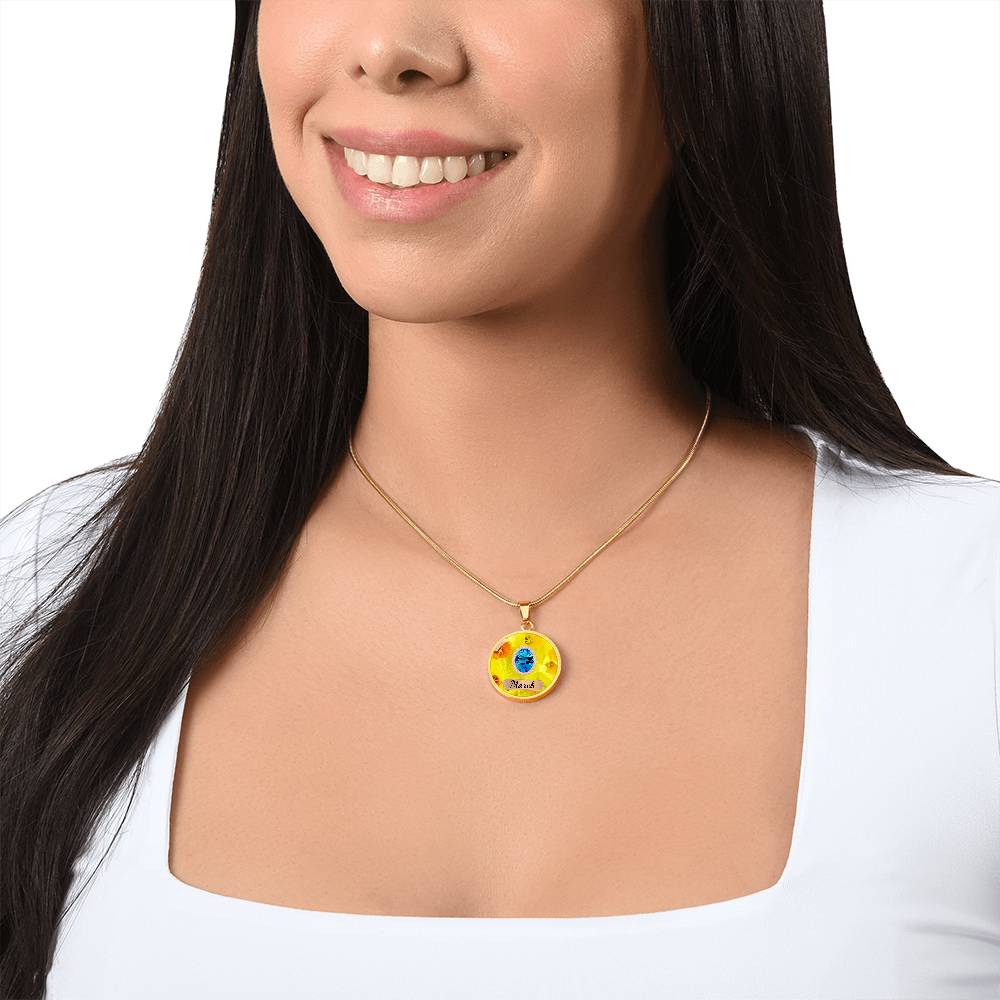 Birth Month Circle Pendant Necklace: March