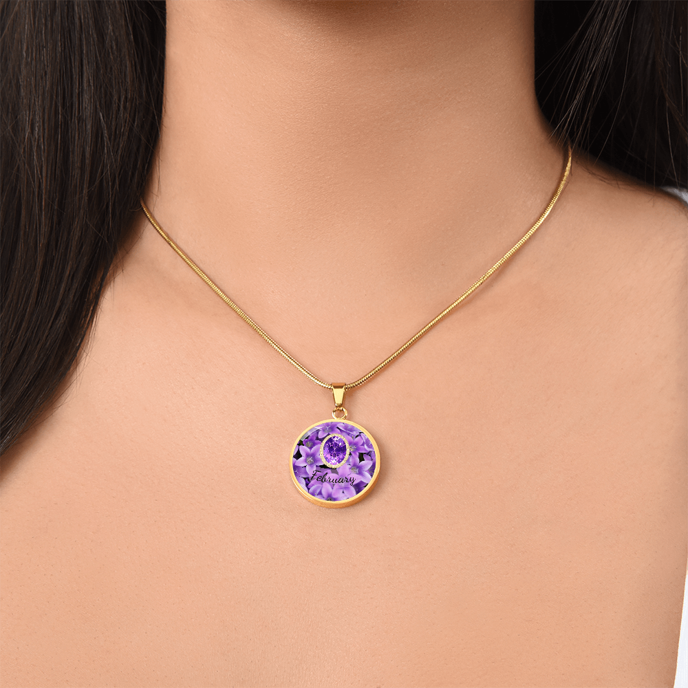 Birth Month Circle Pendant Necklace: February