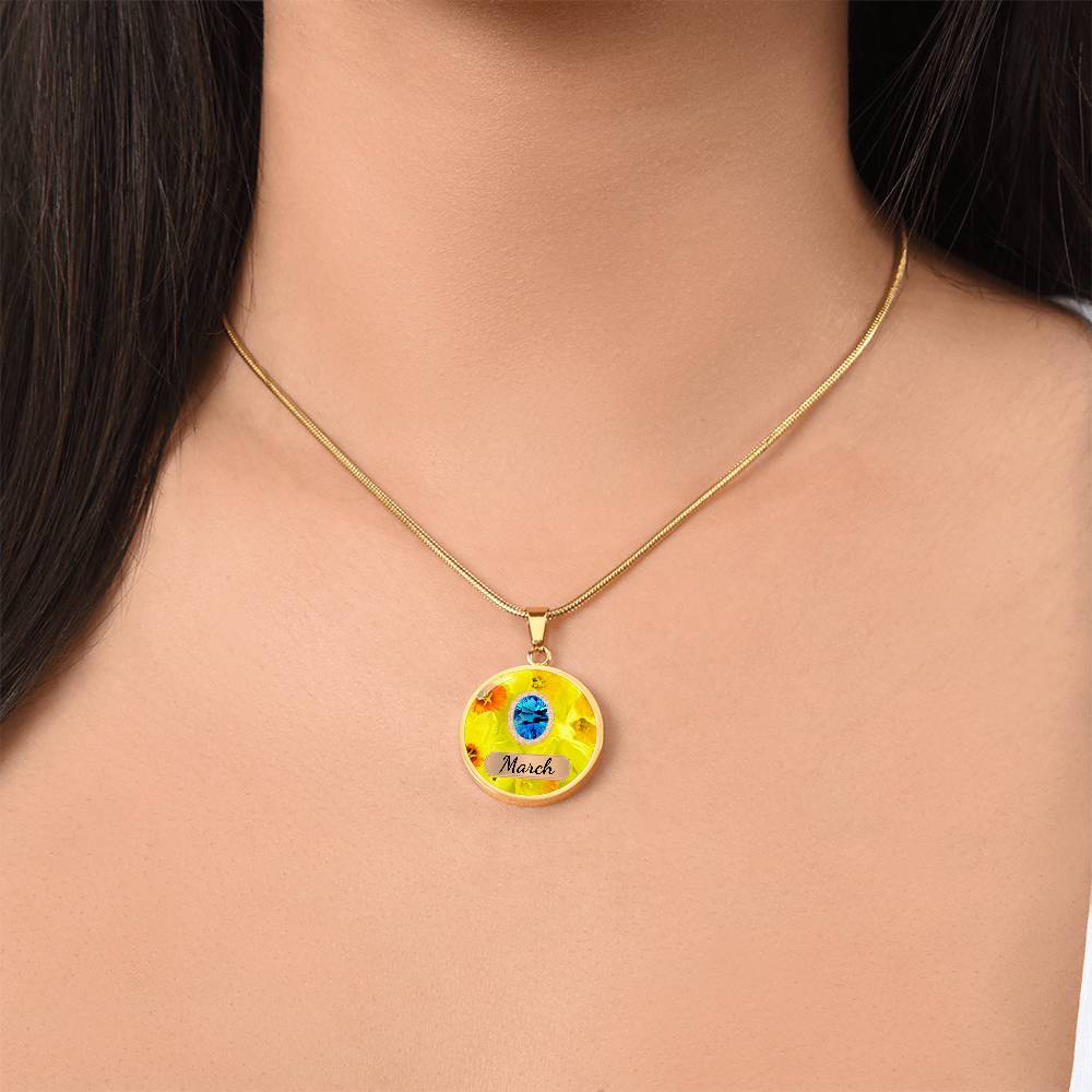 Birth Month Circle Pendant Necklace: March