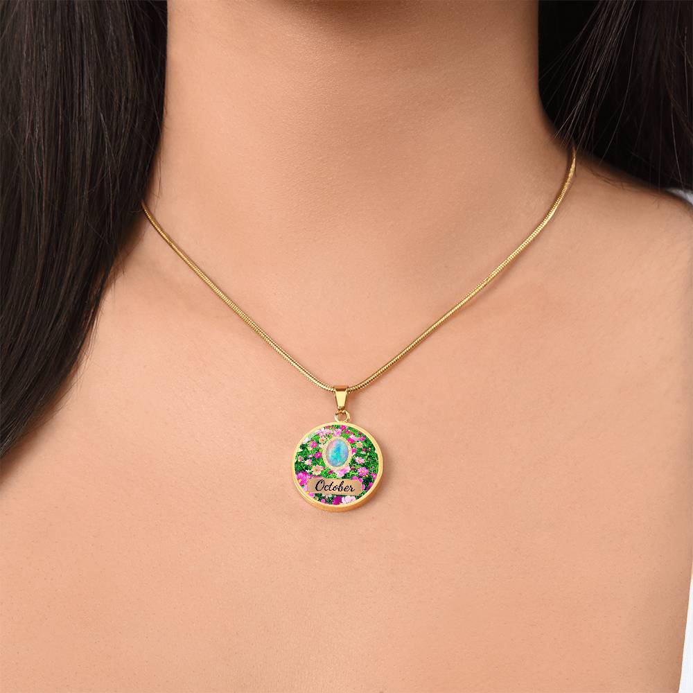 Birth Month Circle Pendant Necklace: October