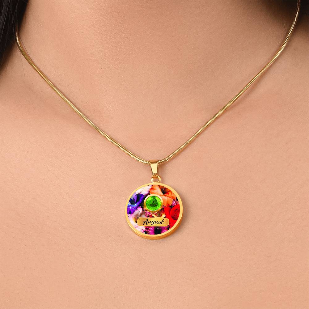 Birth Month Circle Pendant Necklace: August