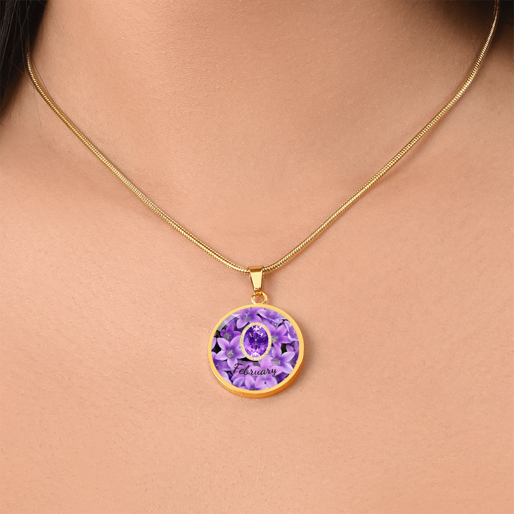 Birth Month Circle Pendant Necklace: February
