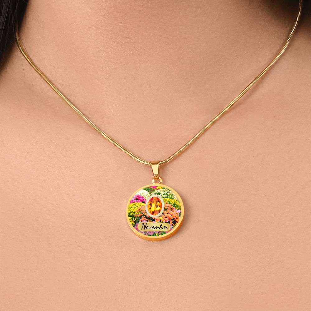 Birth Month Circle Pendant Necklace: November