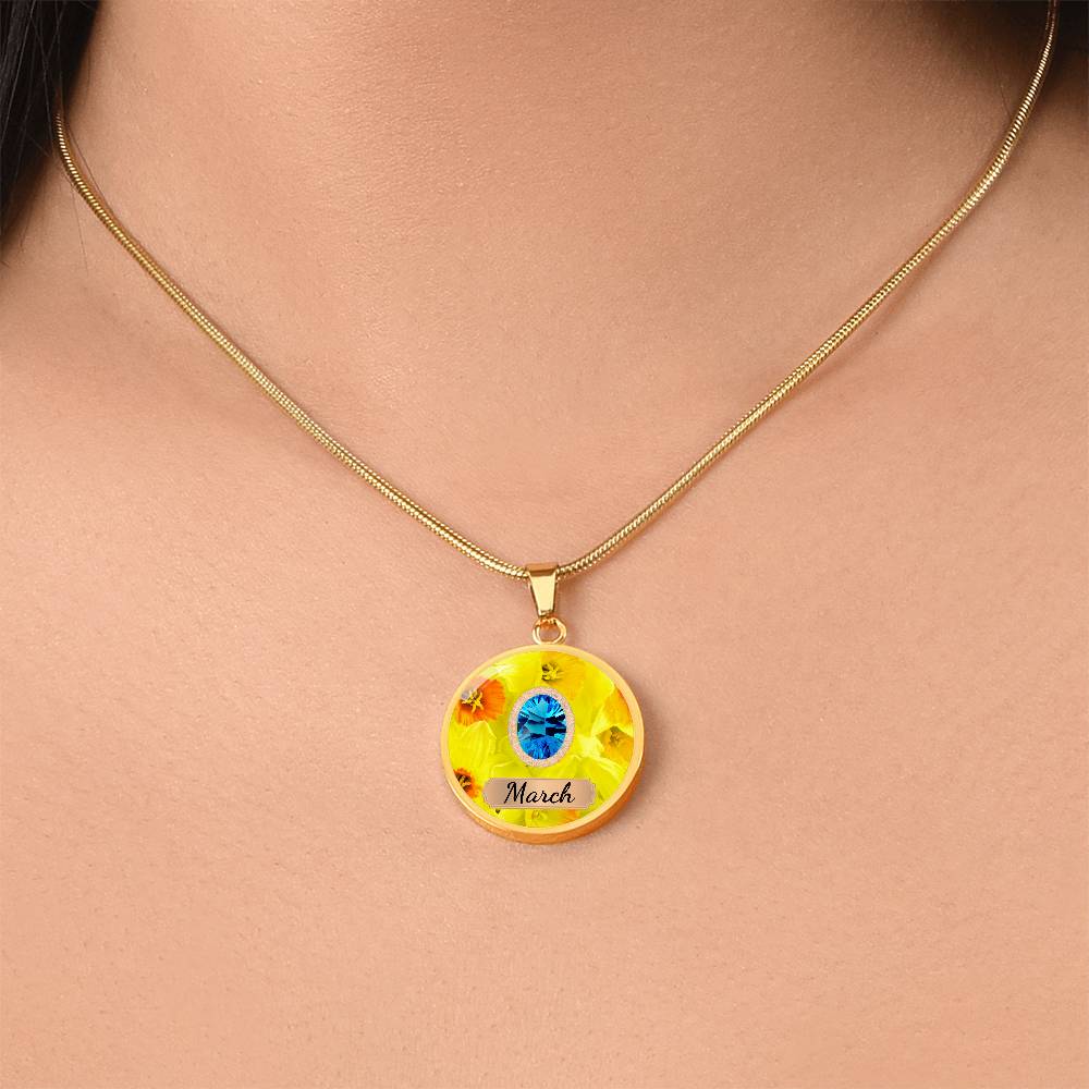 Birth Month Circle Pendant Necklace: March