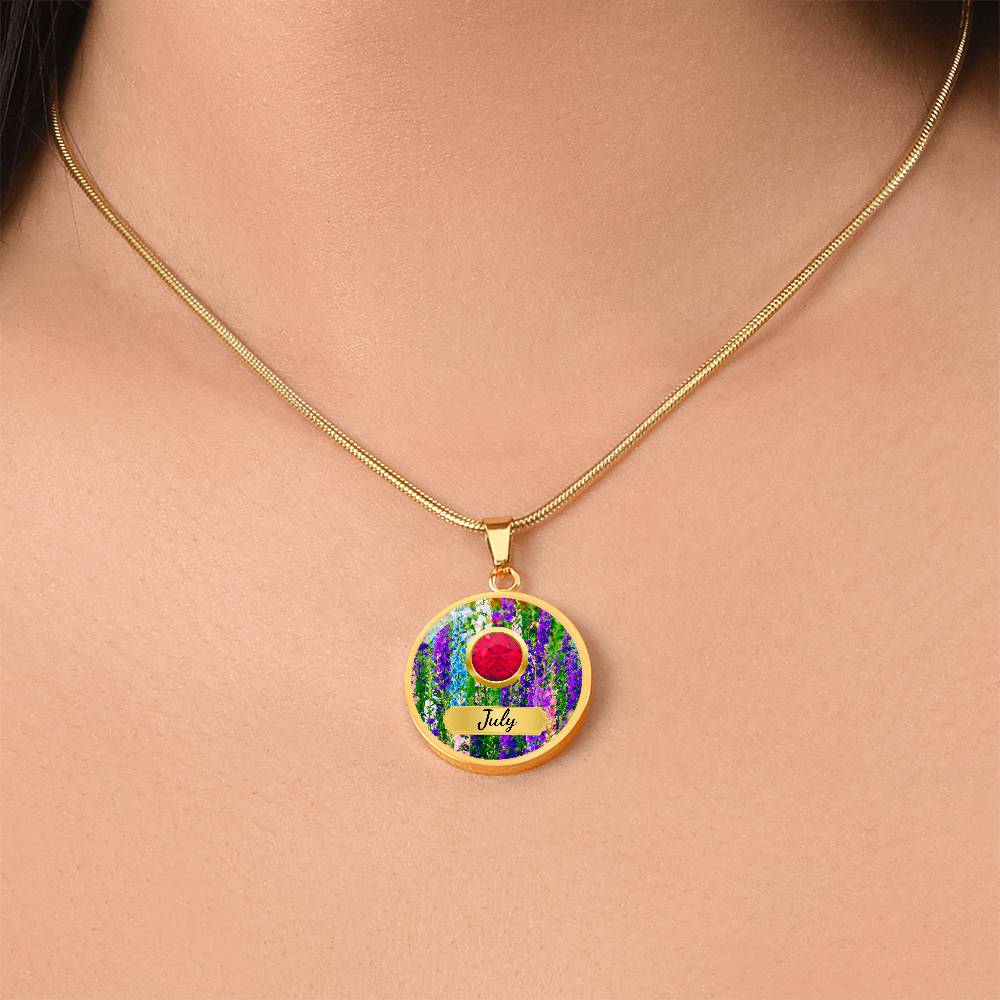 Birth Month Circle Pendant Necklace: July