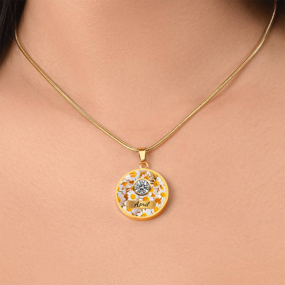 Birth Month Circle Pendant Necklace: April