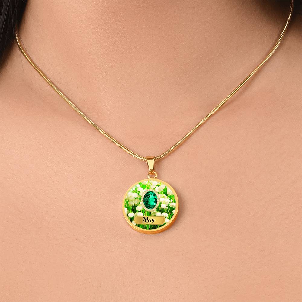 Birth Month Circle Pendant Necklace: May