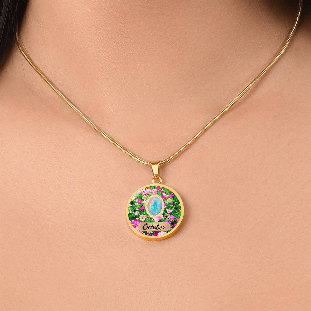 Birth Month Circle Pendant Necklace: October