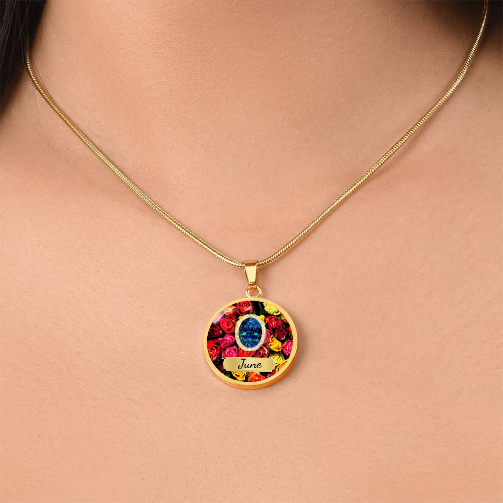 Birth Month Circle Pendant Necklace: June