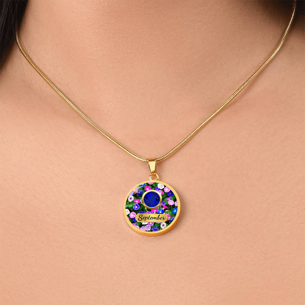 Birth Month Circle Pendant Necklace: September