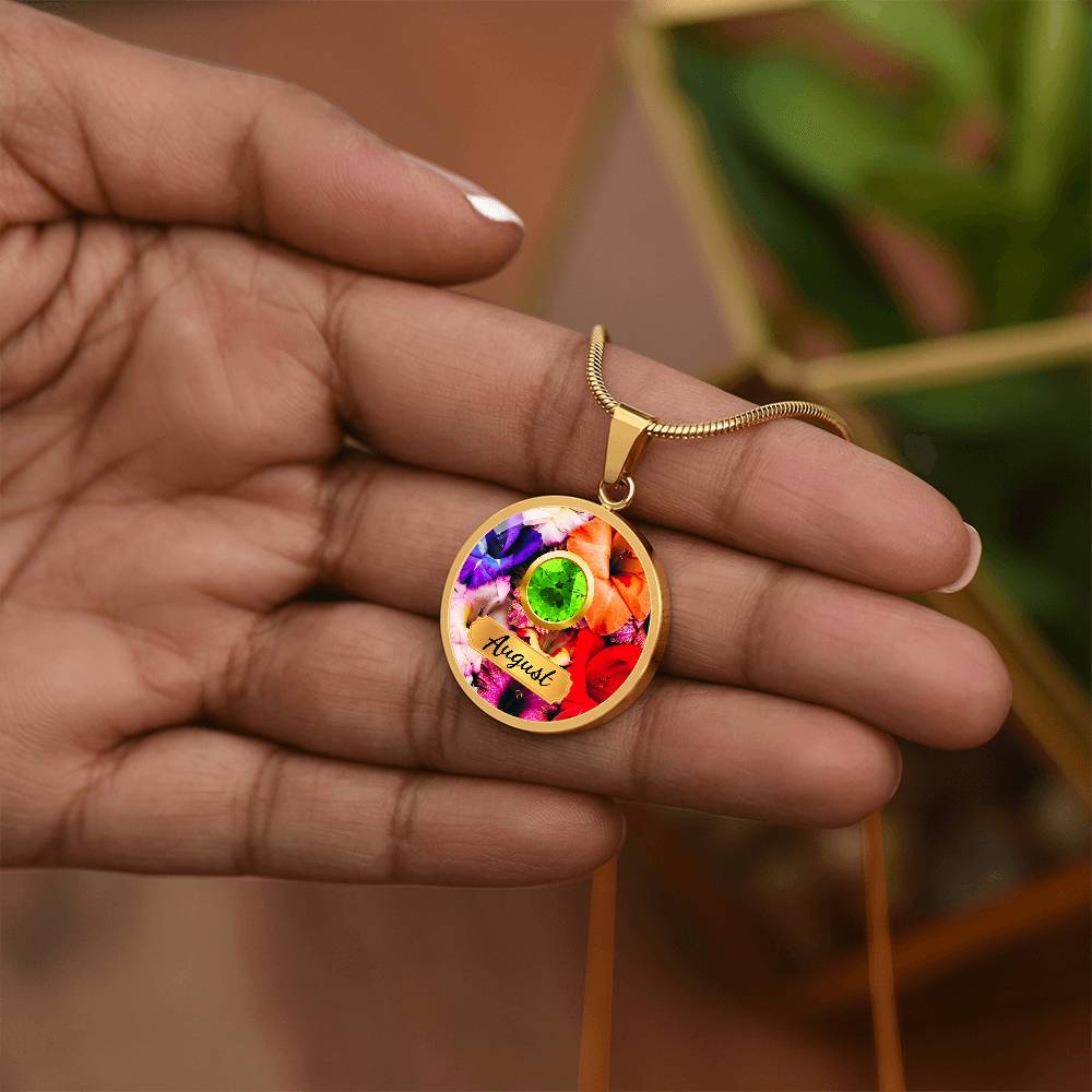 Birth Month Circle Pendant Necklace: August