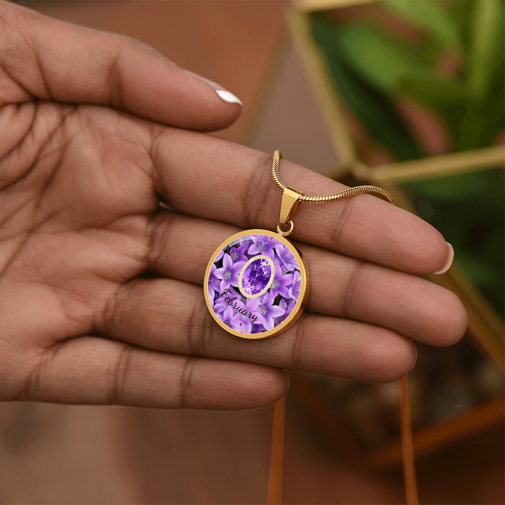 Birth Month Circle Pendant Necklace: February