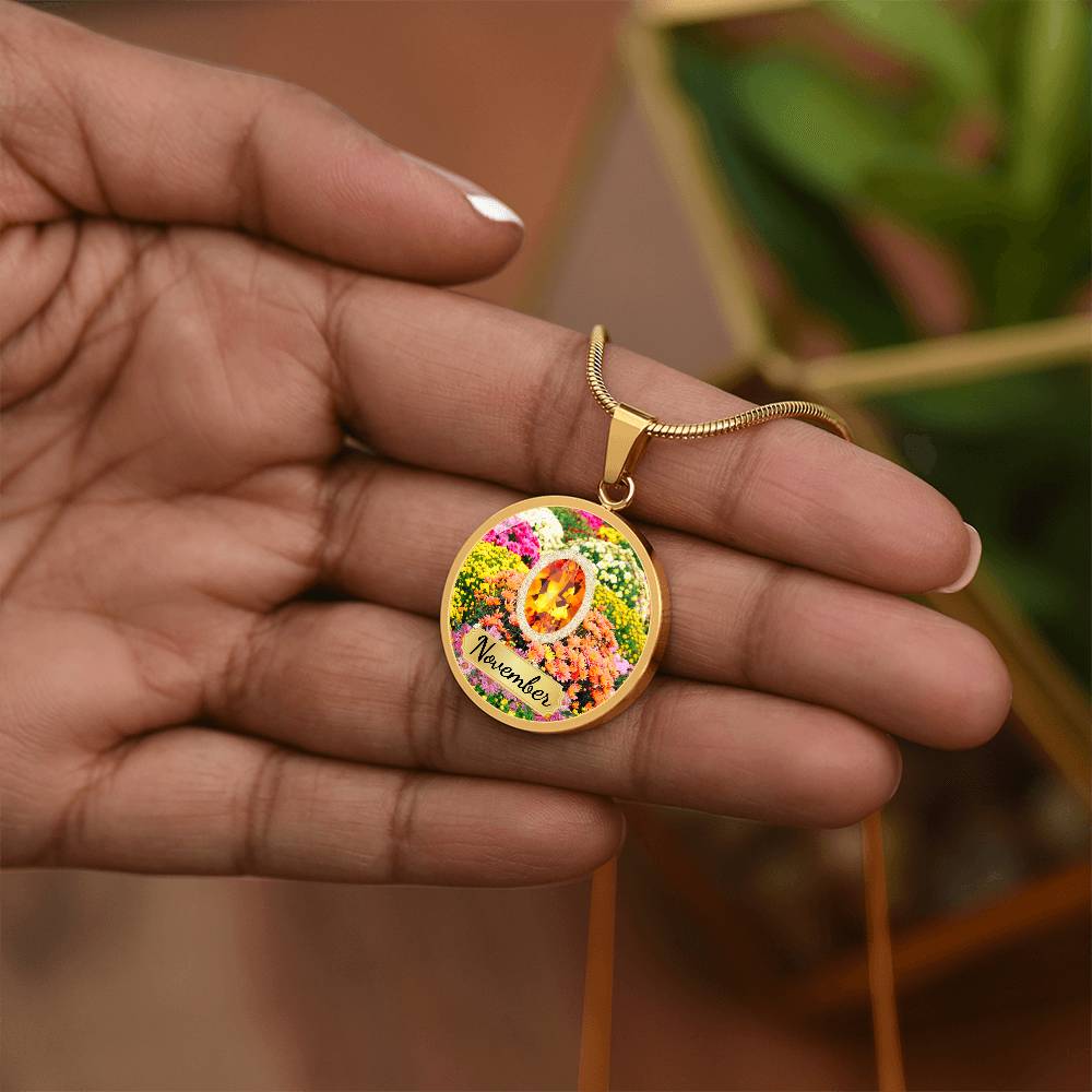 Birth Month Circle Pendant Necklace: November