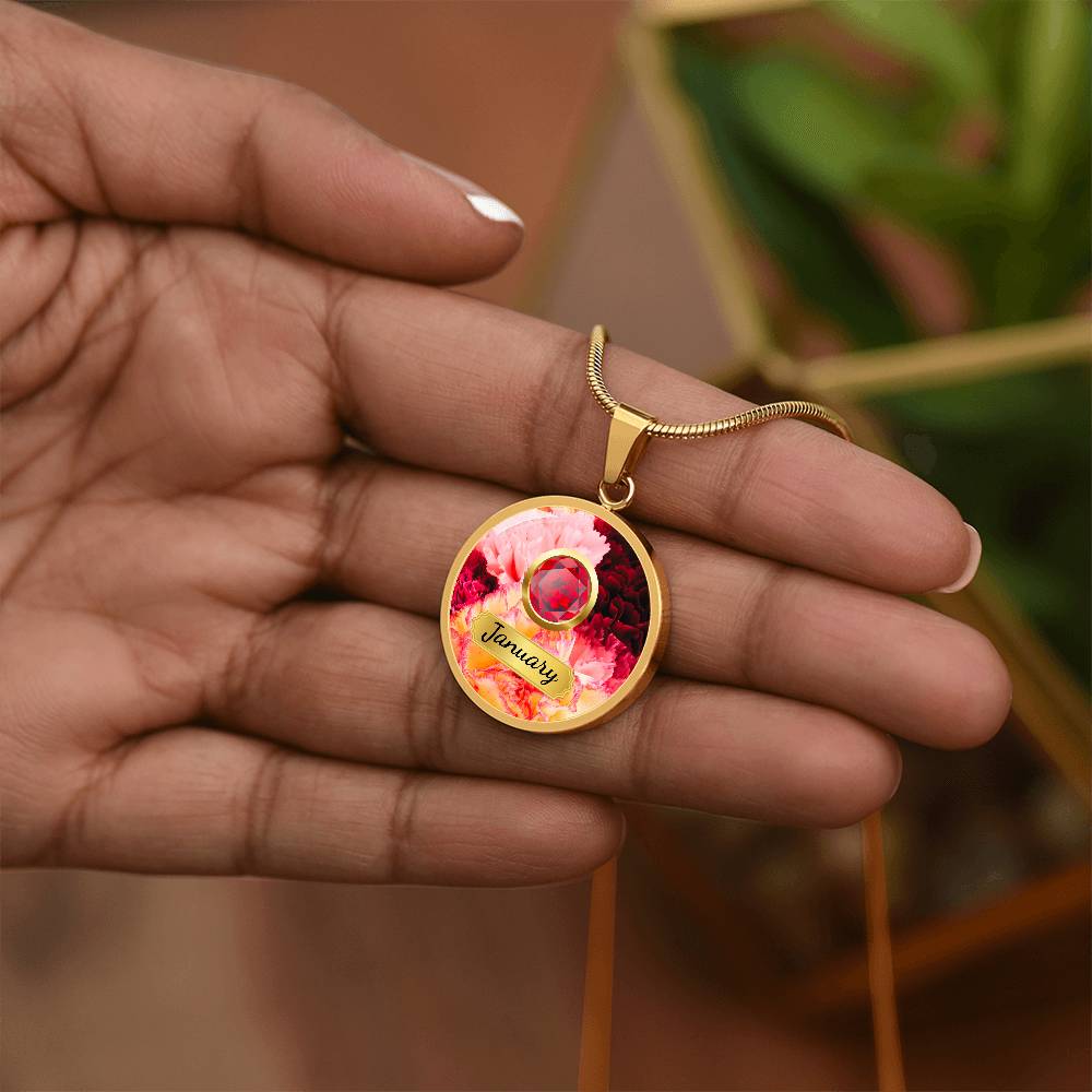 Birth Month Circle Pendant Necklace: January