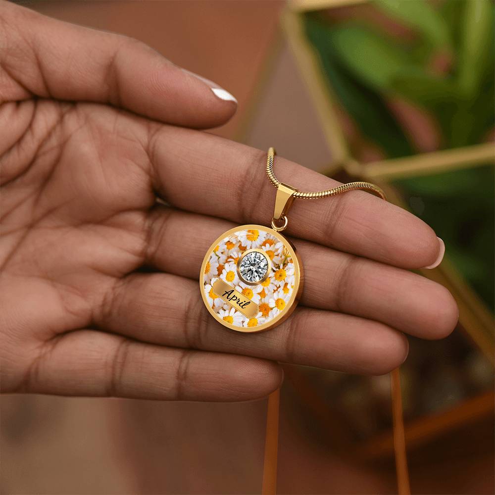 Birth Month Circle Pendant Necklace: April