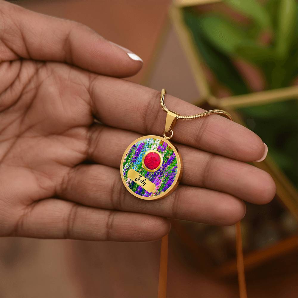 Birth Month Circle Pendant Necklace: July