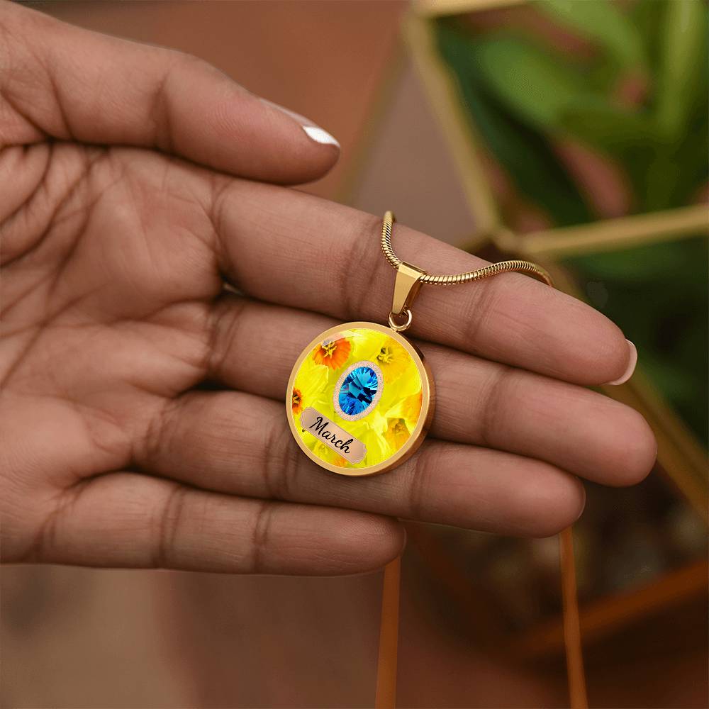 Birth Month Circle Pendant Necklace: March
