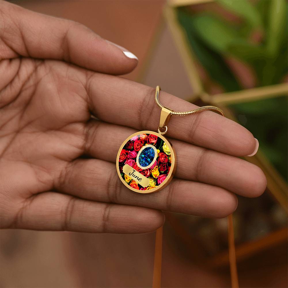Birth Month Circle Pendant Necklace: June