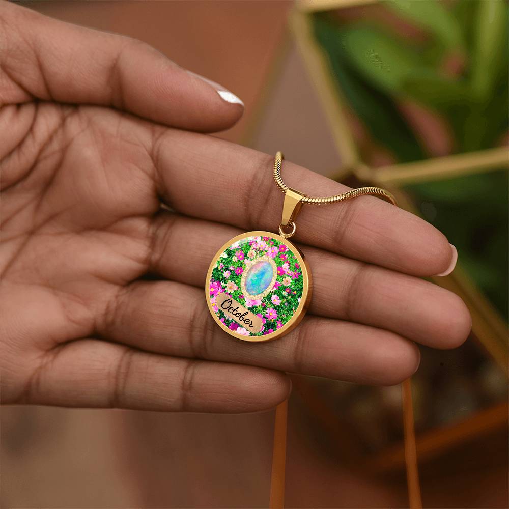 Birth Month Circle Pendant Necklace: October