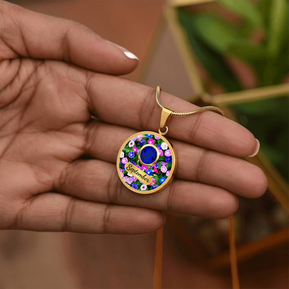 Birth Month Circle Pendant Necklace: September