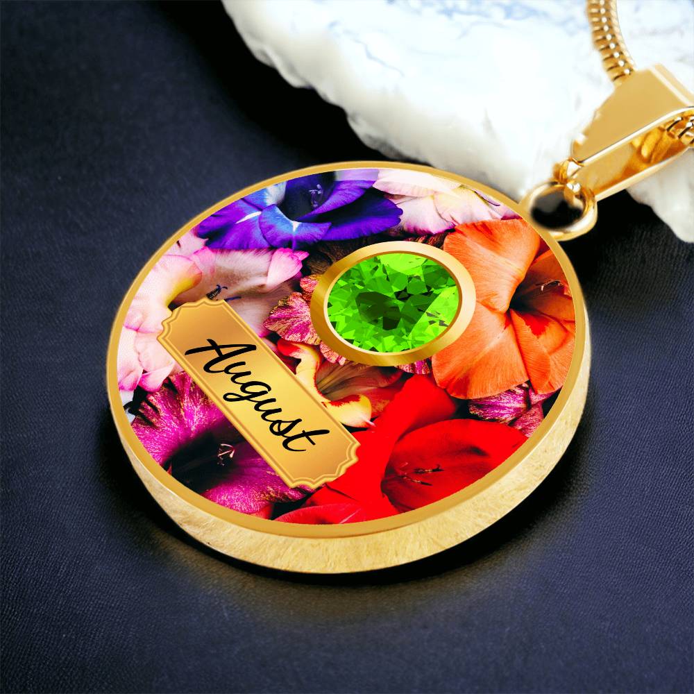 Birth Month Circle Pendant Necklace: August