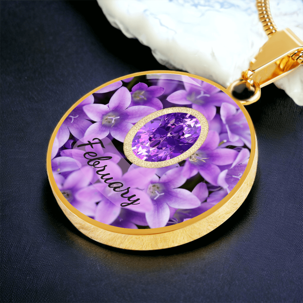 Birth Month Circle Pendant Necklace: February