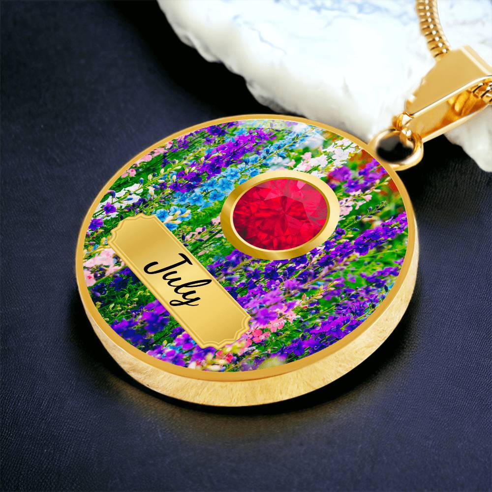 Birth Month Circle Pendant Necklace: July