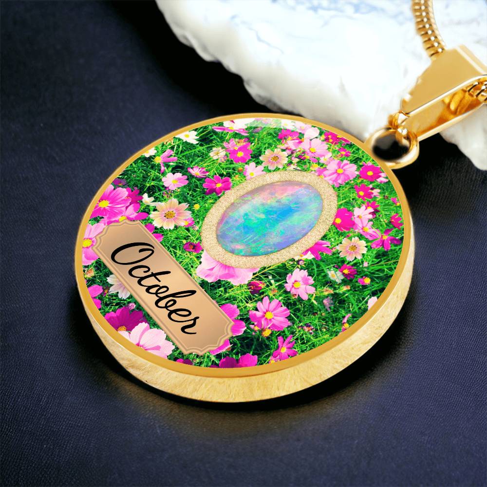 Birth Month Circle Pendant Necklace: October