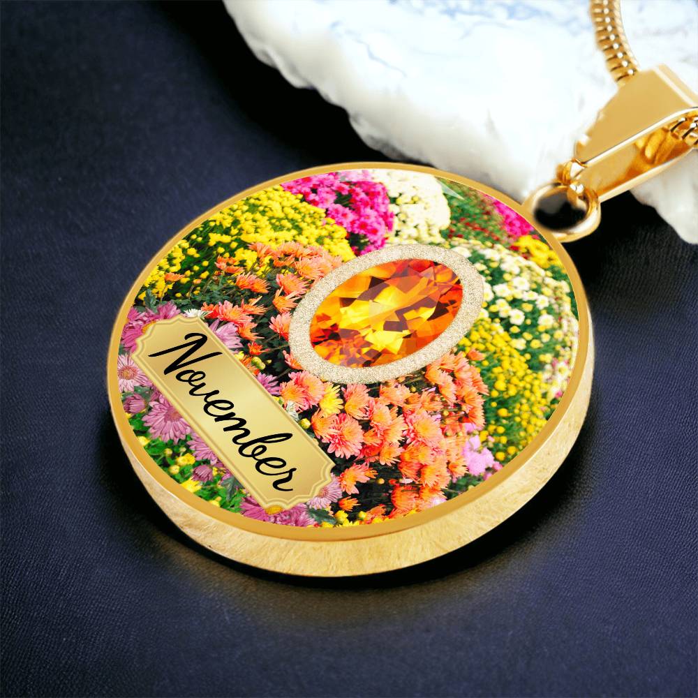 Birth Month Circle Pendant Necklace: November