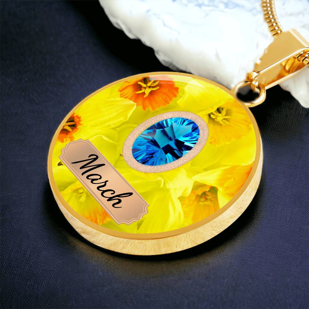 Birth Month Circle Pendant Necklace: March