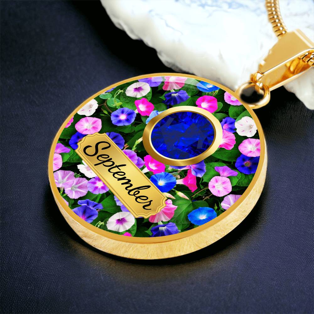 Birth Month Circle Pendant Necklace: September