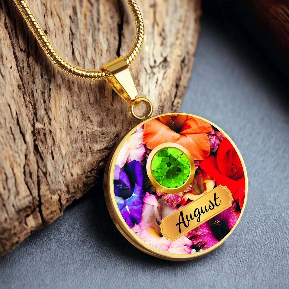 Birth Month Circle Pendant Necklace: August