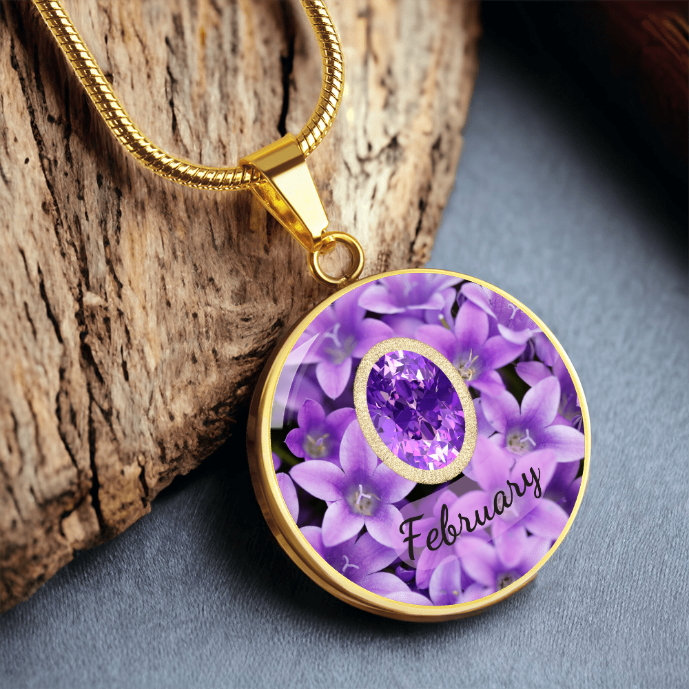 Birth Month Circle Pendant Necklace: February