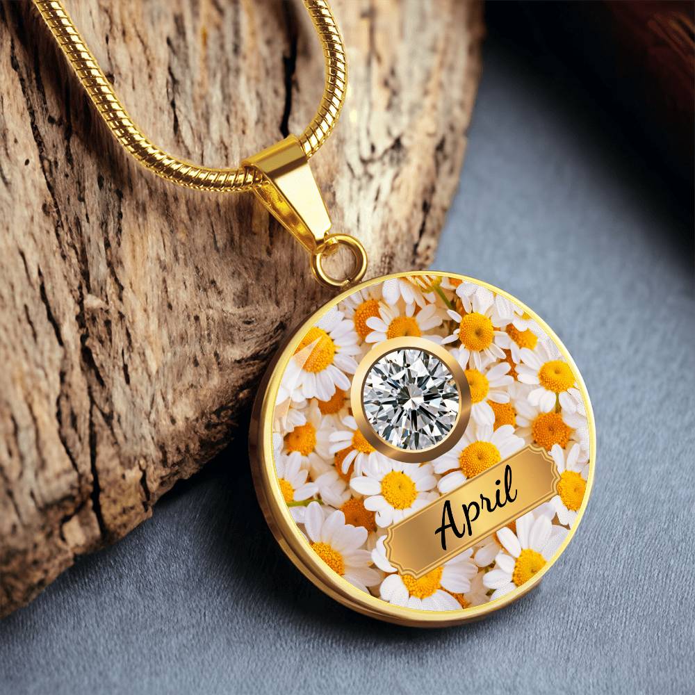 Birth Month Circle Pendant Necklace: April