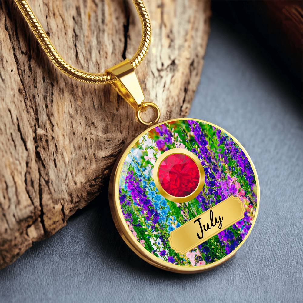 Birth Month Circle Pendant Necklace: July