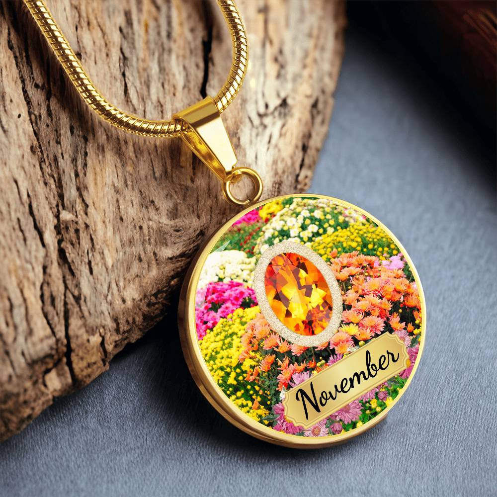Birth Month Circle Pendant Necklace: November