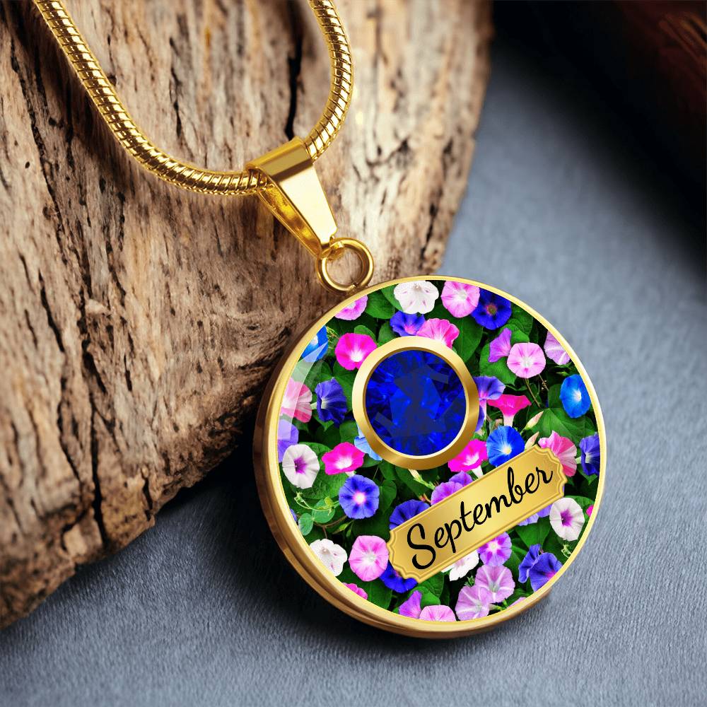 Birth Month Circle Pendant Necklace: September