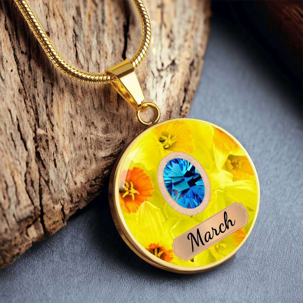 Birth Month Circle Pendant Necklace: March