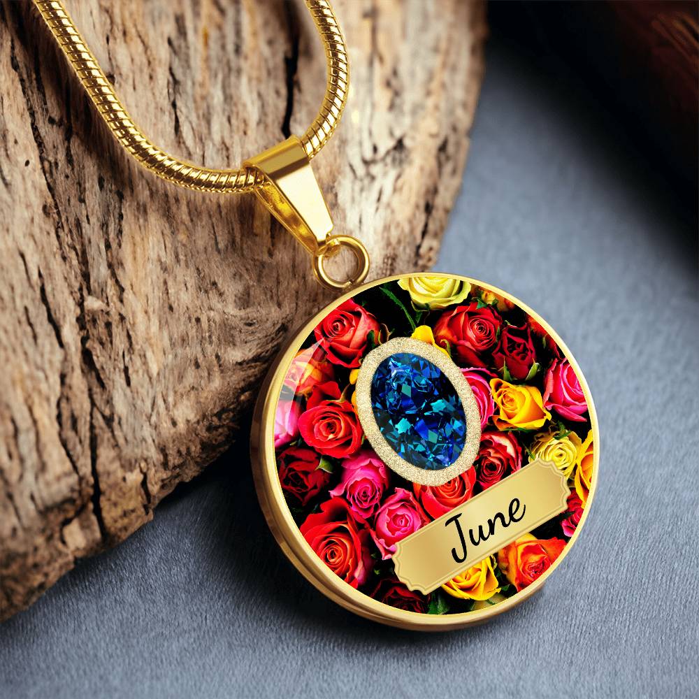 Birth Month Circle Pendant Necklace: June