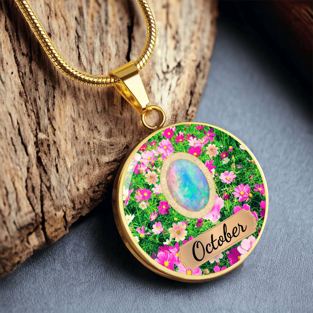 Birth Month Circle Pendant Necklace: October