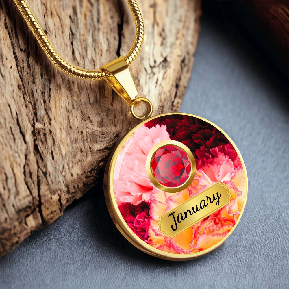 Birth Month Circle Pendant Necklace: January