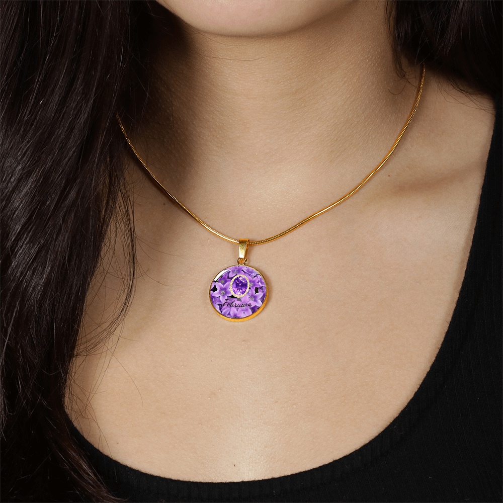 Birth Month Circle Pendant Necklace: February