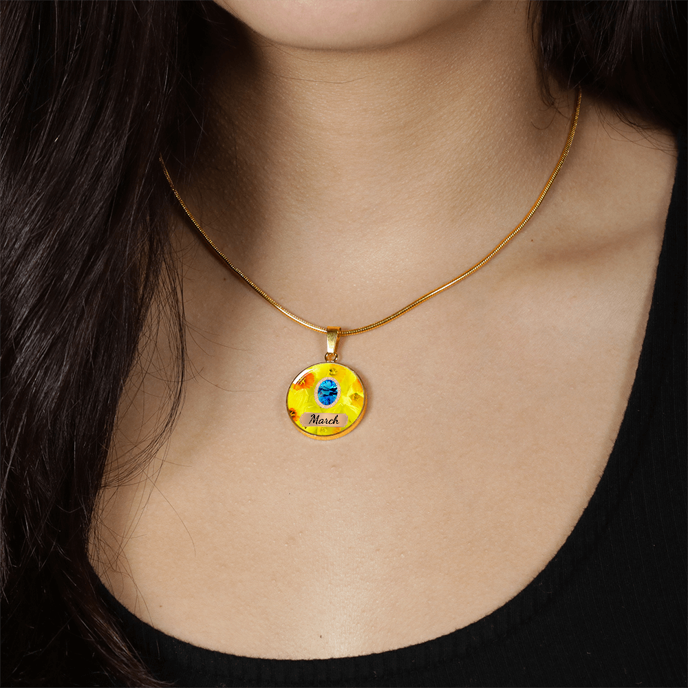 Birth Month Circle Pendant Necklace: March