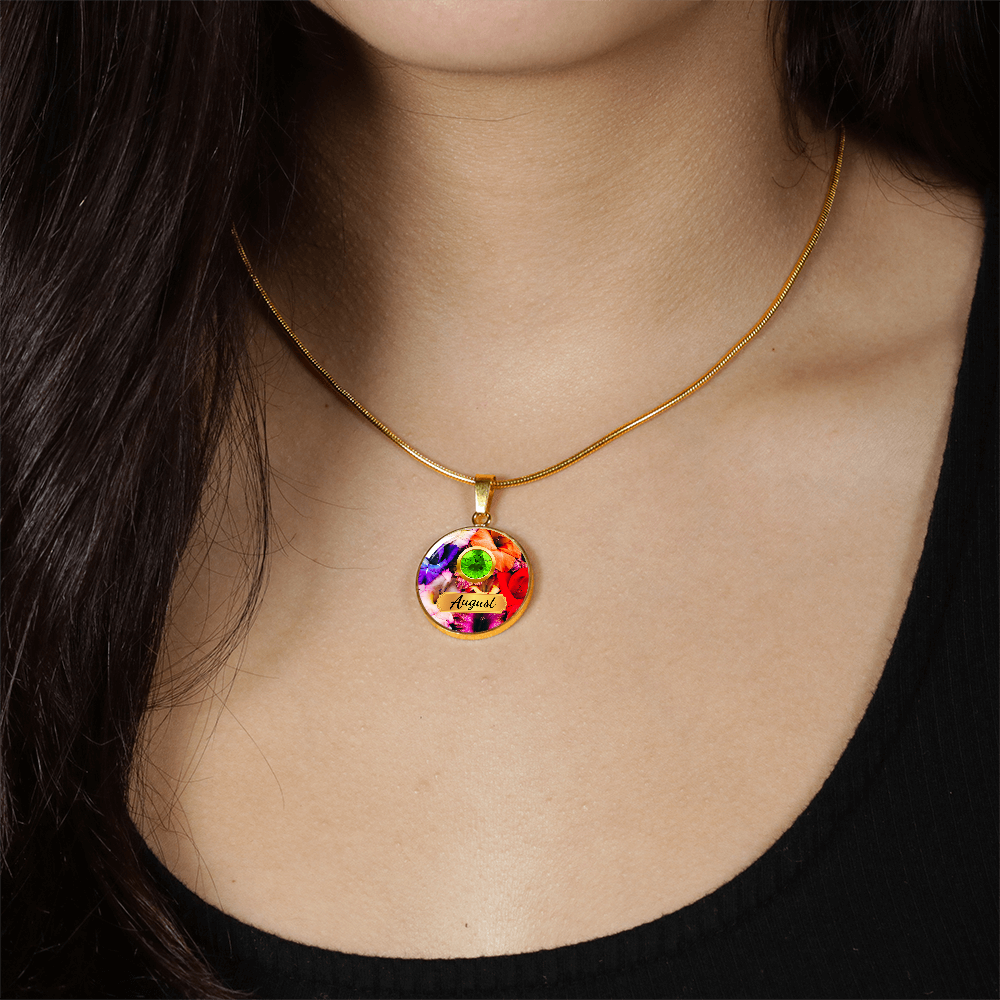 Birth Month Circle Pendant Necklace: August